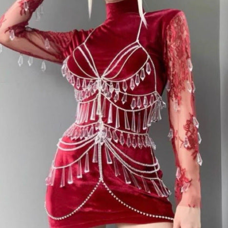 Halter hollow crystal pendant out body chain