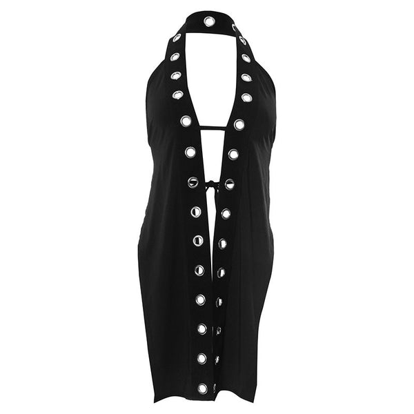 Halter self tie v neck hollow out backless top