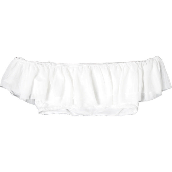 Off shoulder ruffle mesh crop top