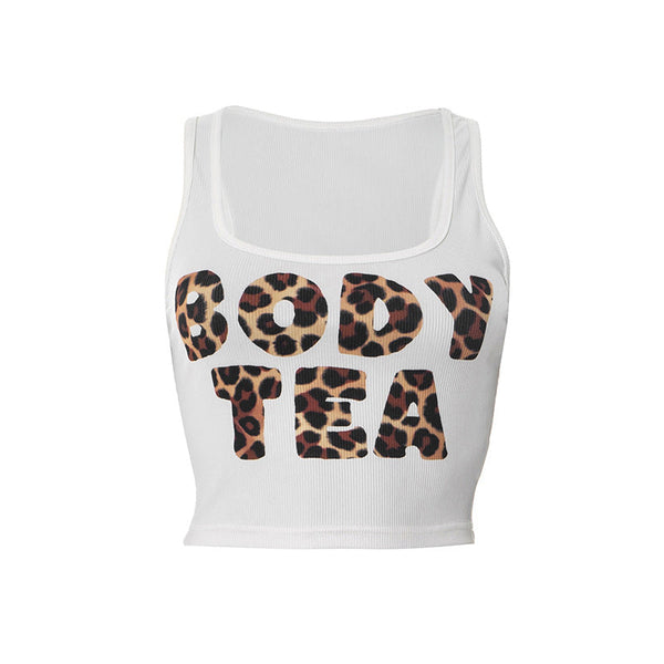 Ribbed letter pattern u neck tank top
