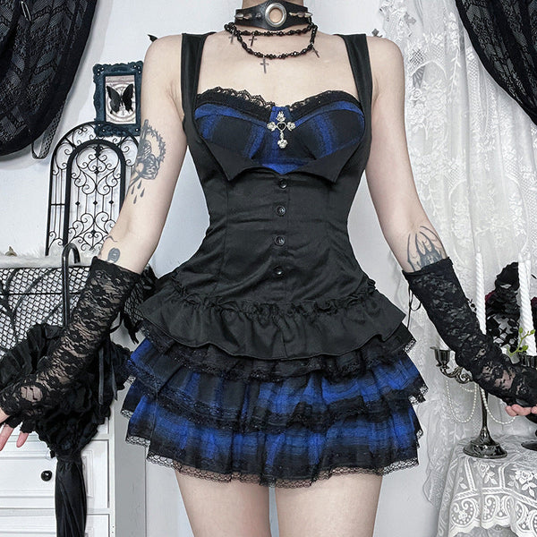 Ruffle A line lace hem contrast mini skirt