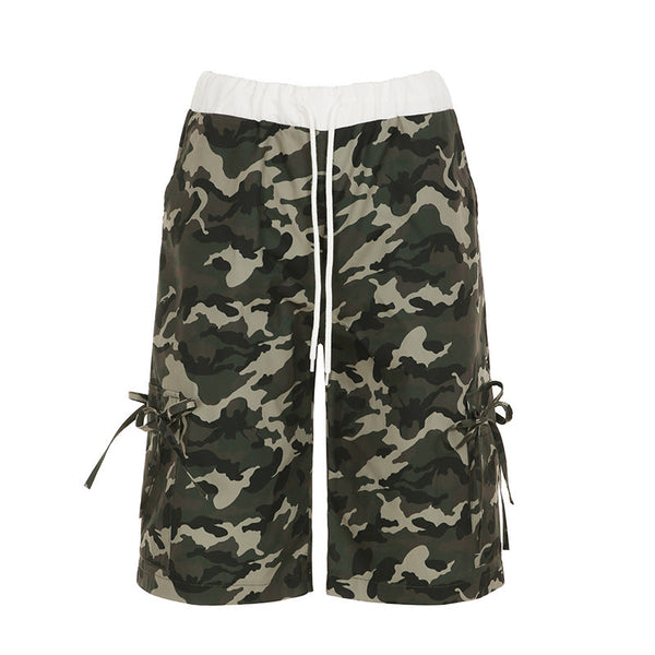 Camouflage drawstring pocket medium rise pant