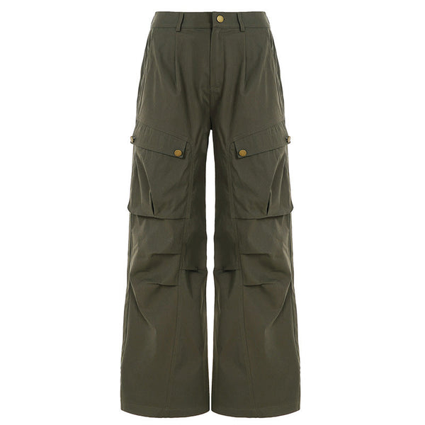Button zip-up pocket pleated cargo pant