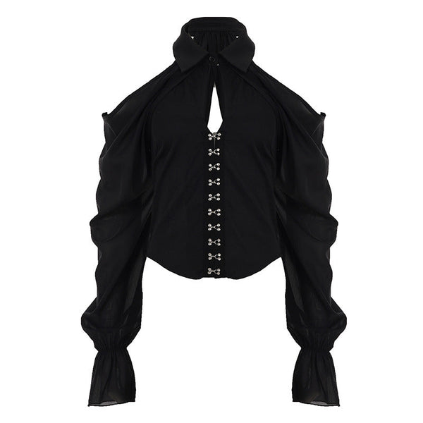 Off shoulder button long sleeve top