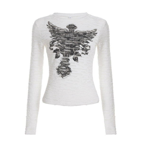 Long sleeve crewneck abstract textured top