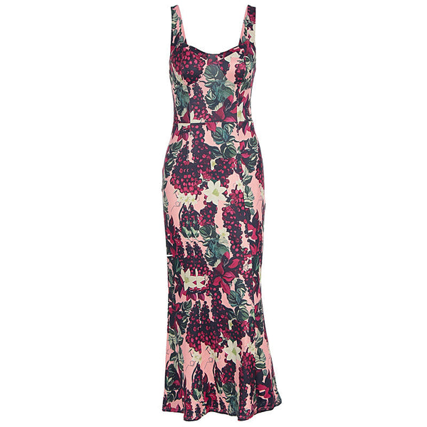 Flower print v neck cami maxi dress