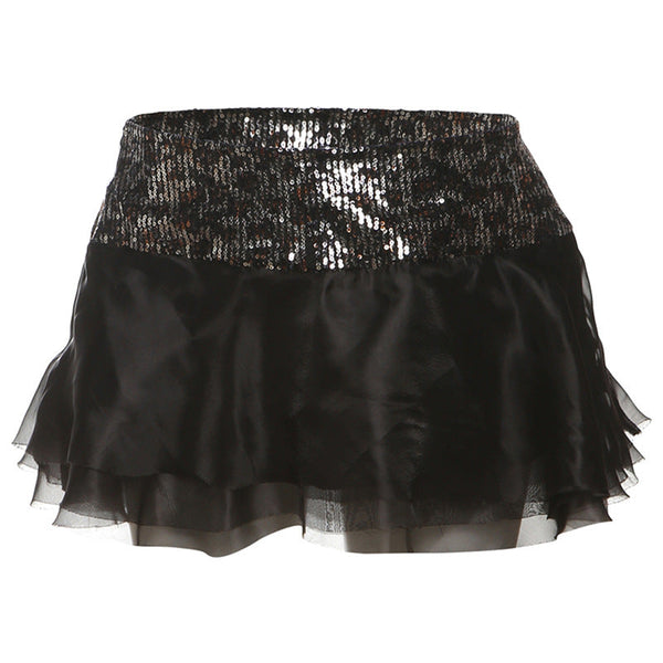 Glitter zip-up A line contrast mini skirt