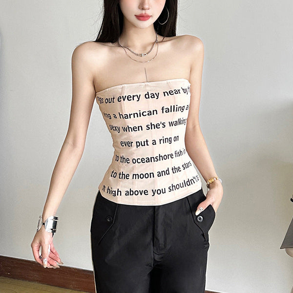 Letter print mesh backless tube top