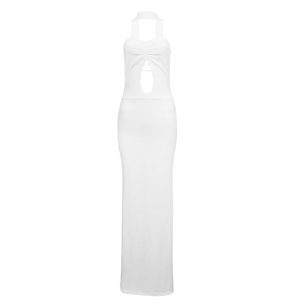 Ruched hollow out backless tube maxi dress