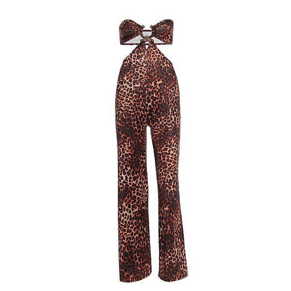 Leopard print hollow out jumpsuit