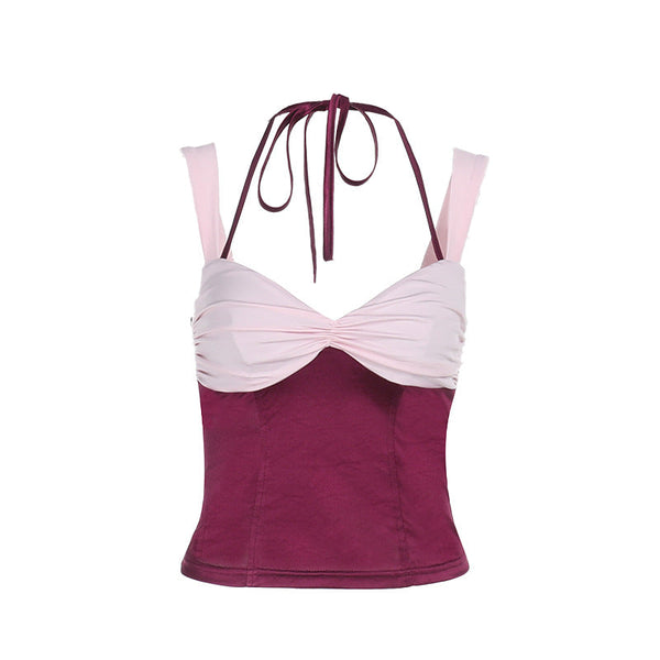 Ruched v neck halter self tie cami top