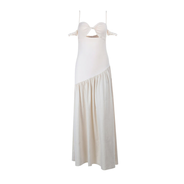 Hollow out ruched v neck cami maxi dress