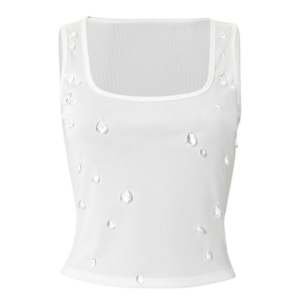 Ribbed square neck sleeveless tank top