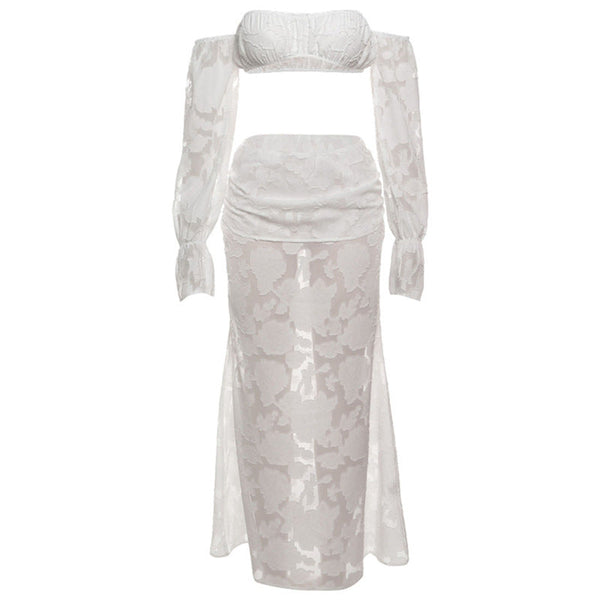 Long sleeve zip-up off shoulder tube maxi dress