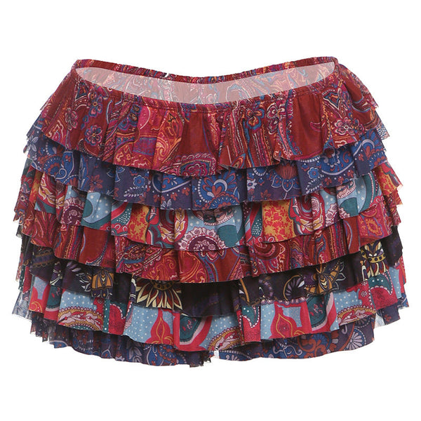 Ruffle print A line contrast mini skirt