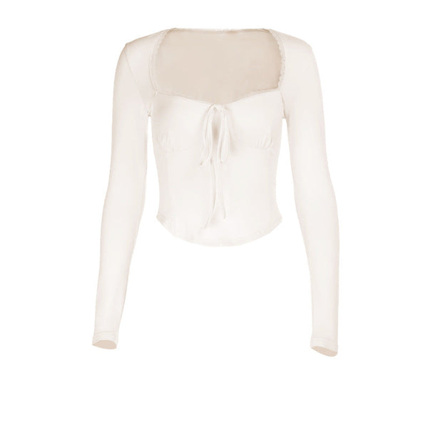 Long sleeve self tie solid top