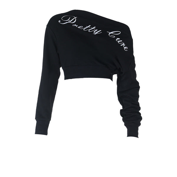 One shoulder letter print long sleeve top