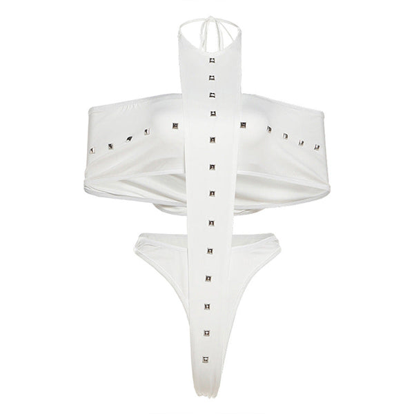 Off shoulder halter self tie solid pant set