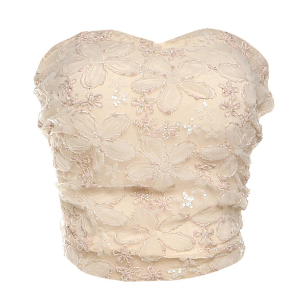 Glitter sweetheart neck backless tube crop top