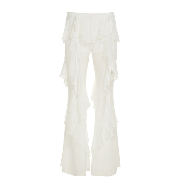 Ruffle irregular mesh solid low rise pant
