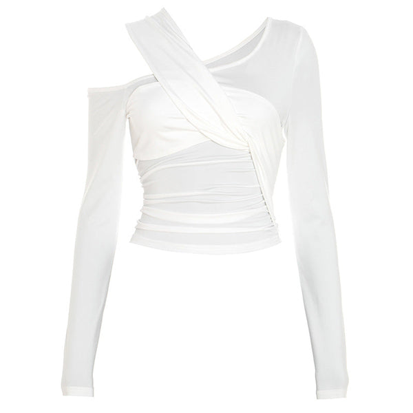 Long sleeve ruched hollow out top