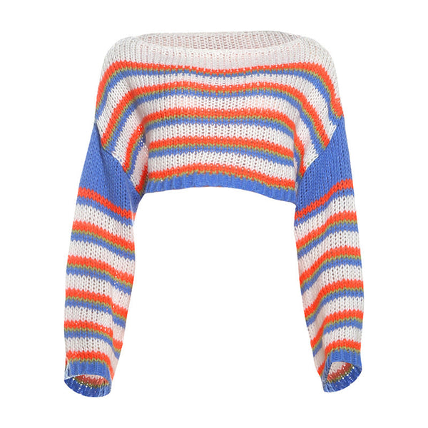 Long sleeve knitted striped contrast crop top