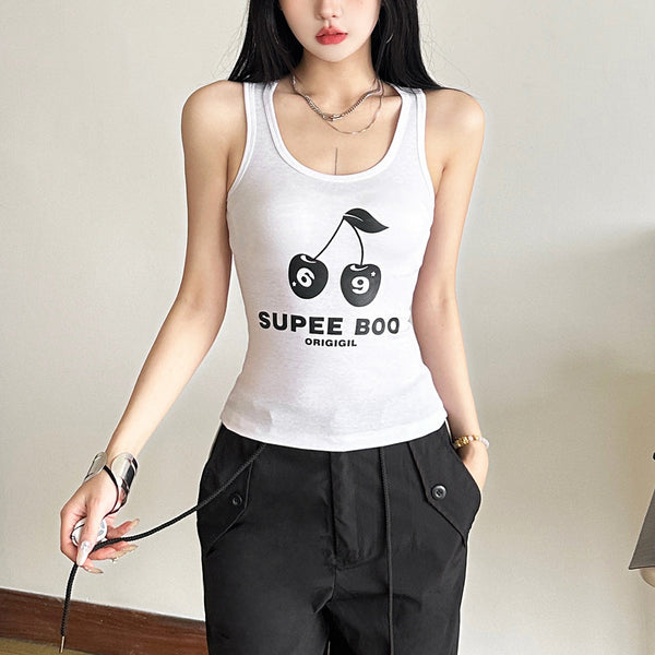 U neck letter pattern sleeveless tank top