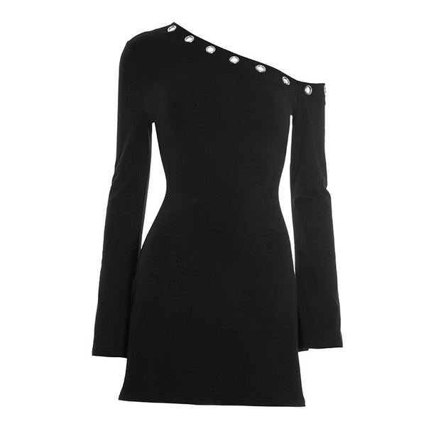 One shoulder long sleeve hollow out mini dress