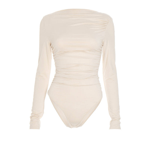 Long sleeve ruched backless bodysuit