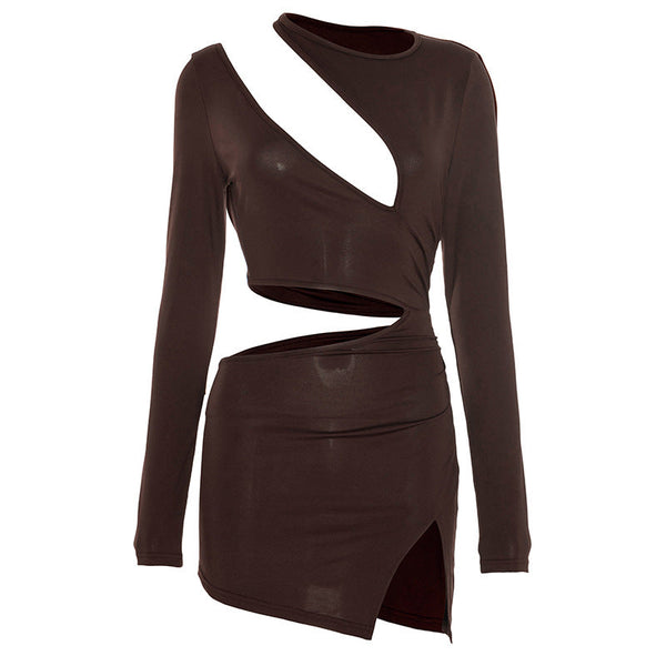 Long sleeve hollow out slit dress
