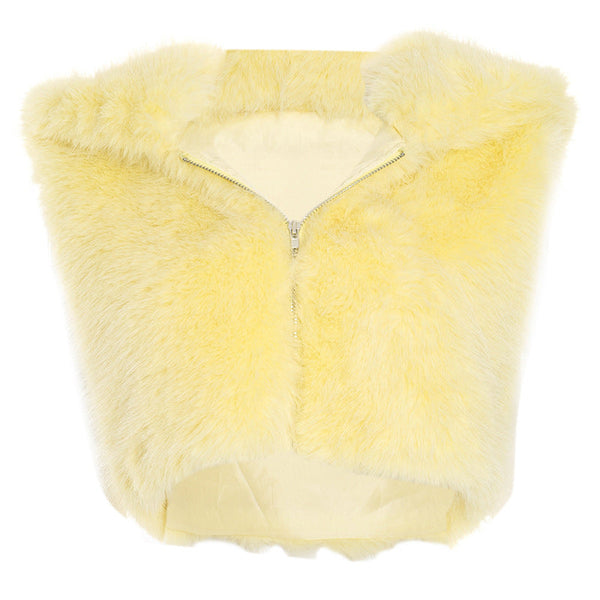 Hoodie sleeveless zip-up fluffy top