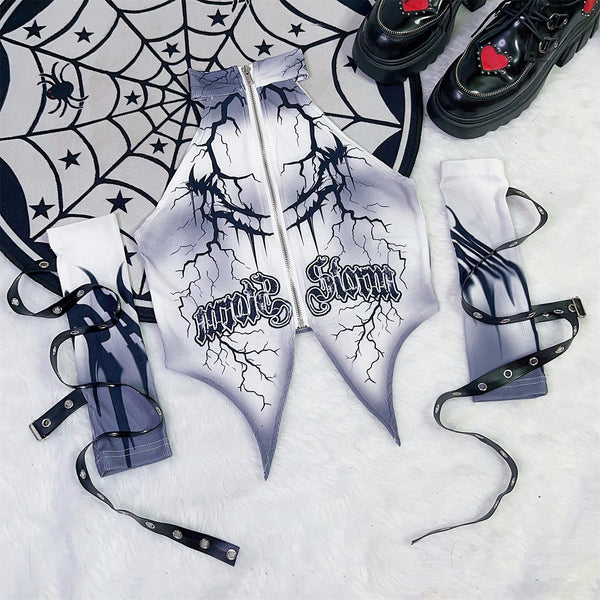 Zip-up gloves crewneck letter print top