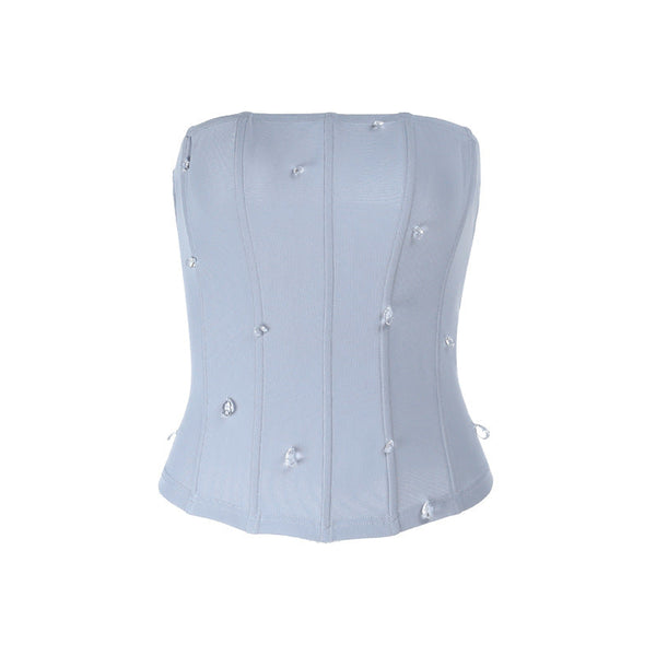 Droplet shaped applique zip-up corset tube top