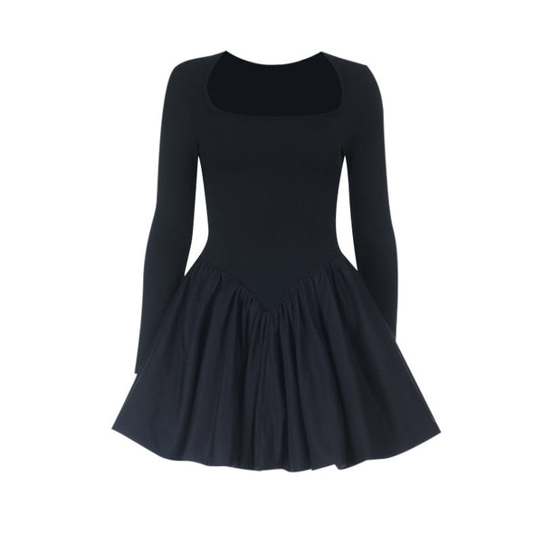 Long sleeve ruched square neck mini dress