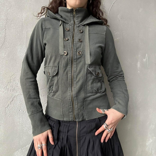 Hoodie long sleeve zip-up pocket coat top