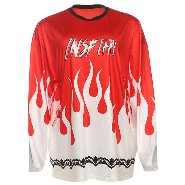Crewneck long sleeve print contrast top