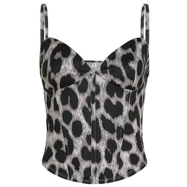 Leopard print v neck backless cami top