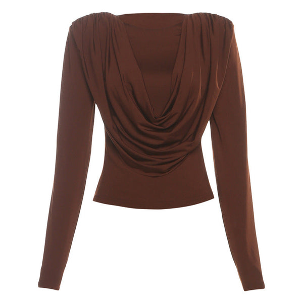 Crewneck long sleeve ruched solid top