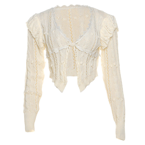 Long sleeve knitted v neck crop top