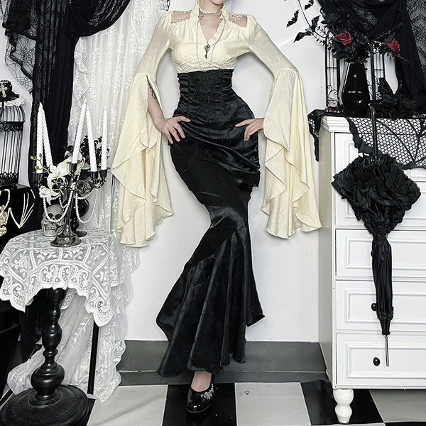 Irregular ruched zip-up print maxi skirt