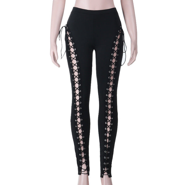 Lace up hollow out self tie pant