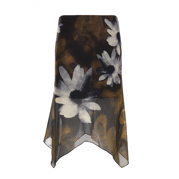 Mesh flower print contrast mini skirt