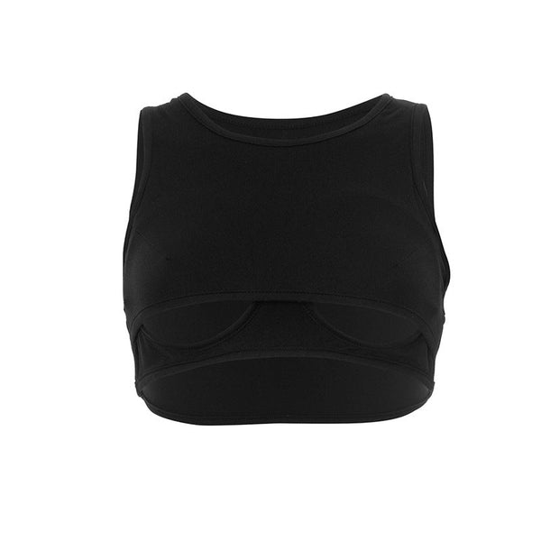 Hollow out crewneck sleeveless crop top