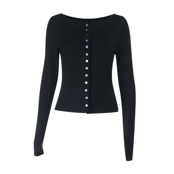 Long sleeve button solid top