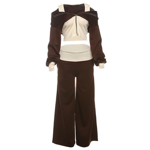 Hoodie long sleeve zip-up low rise pant set