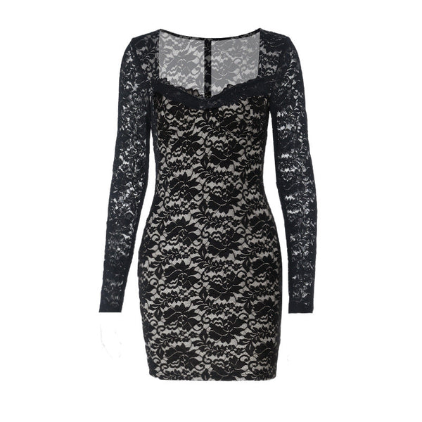 Long sleeve zip-up lace mini dress