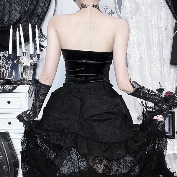 Sweetheart neck ruffle velvet top