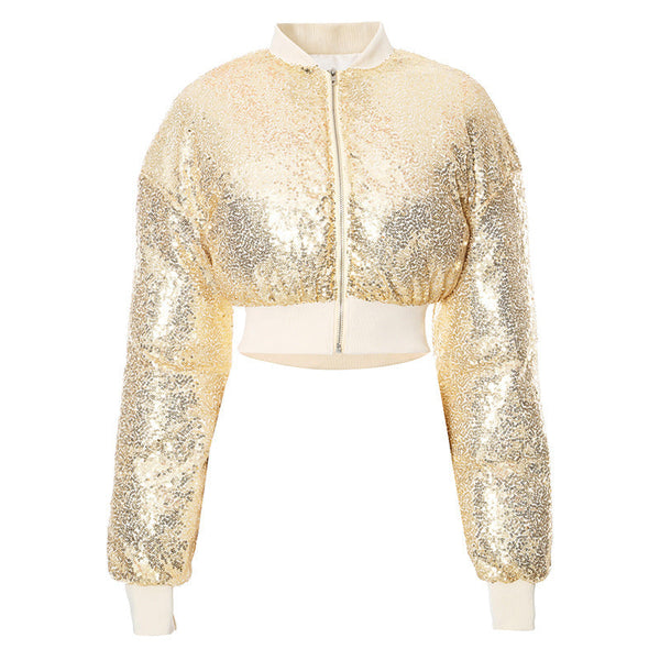 Glitter long sleeve zip-up coat top
