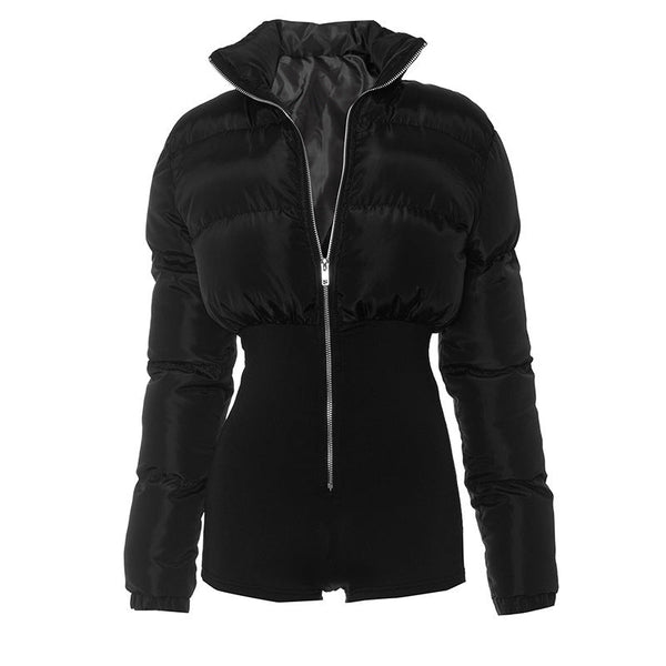 High neck long sleeve zip-up romper