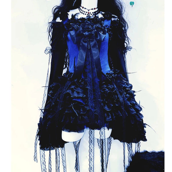 Long sleeve off shoulder flower applique 2 piece dress